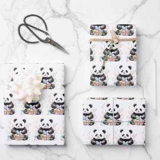 Niedlich Panda Osterwasserfarbe Blüte Geschenkpapier Set