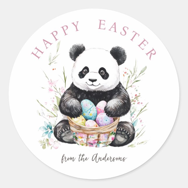 Niedlich Panda Osterwasserfarbe Blüte Runder Aufkleber (Vorderseite)