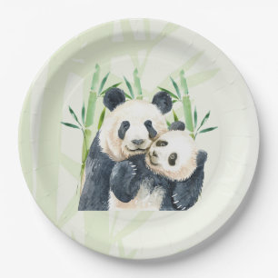 Niedlich Panda Pair & Bamboo Wasserfarbe Pappteller