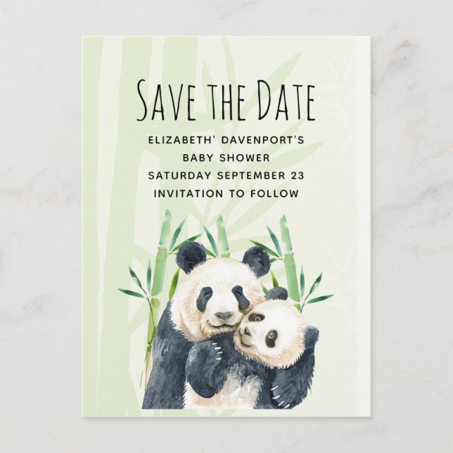Niedlich Panda Pair Save the Date Kinderdusche Einladungspostkarte (Vorderseite)