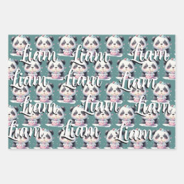 Niedlich Panda Pattern Geburtstag Boy Green Geschenkpapier Set