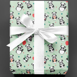 Niedlich Panda Pattern Geburtstag Grün Geschenkpapier