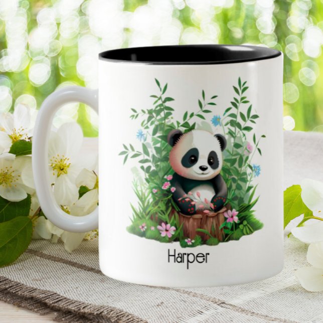 Niedlich Panda Personalisiert Zweifarbige Tasse (Von Creator hochgeladen)