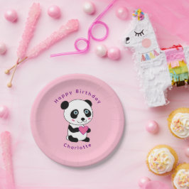 Niedlich Panda Pink Herzens Geburtsdatum Personali Pappteller