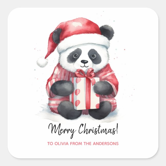Niedlich Panda Santa Merry Weihnachten Quadratischer Aufkleber (Vorderseite)