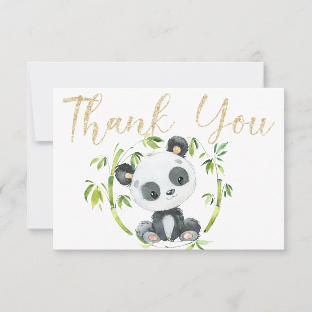 Niedlich Panda und Green Bamboo Babydusche Vielen  Dankeskarte (Vorderseite)