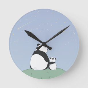Niedlich Panda unter Sternen Runde Wanduhr