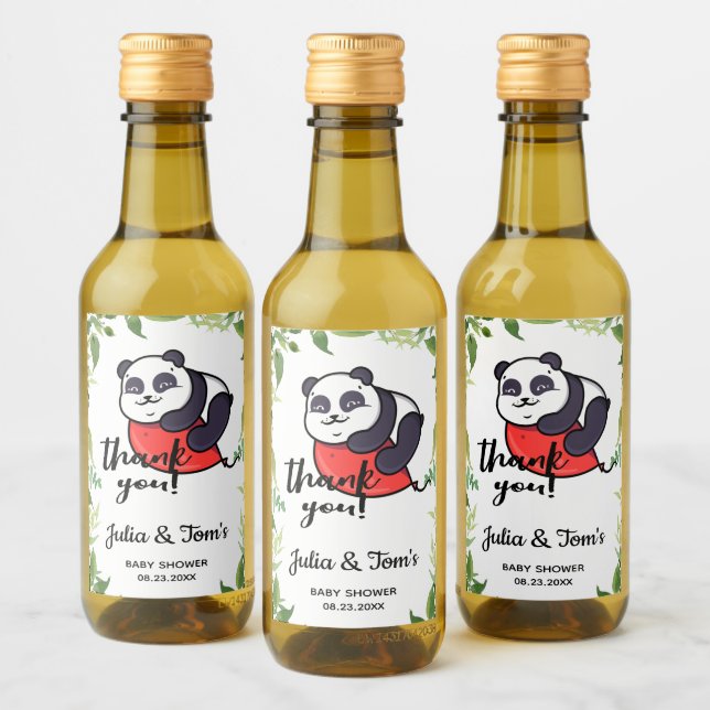 Niedlich Panda Vielen Dank Baby Dusche Mini Weinet Weinetikett (Flaschen)