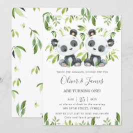 Niedlich Pandas Bamboo Greenery Twin Boys Geburtst Einladung