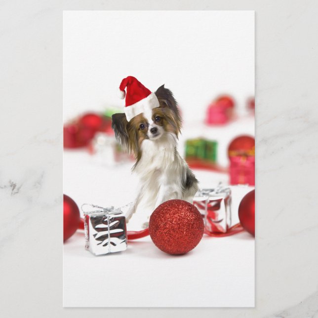 Niedlich Papillon Dog Weihnachtsmannmütze Briefpapier (Vorderseite)