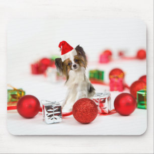 Niedlich Papillon Dog Weihnachtsmannmütze Mousepad