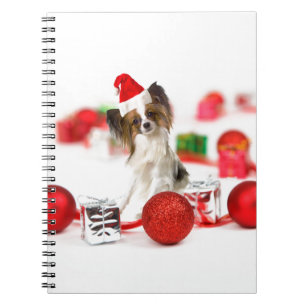 Niedlich Papillon Dog Weihnachtsmannmütze Notizblock