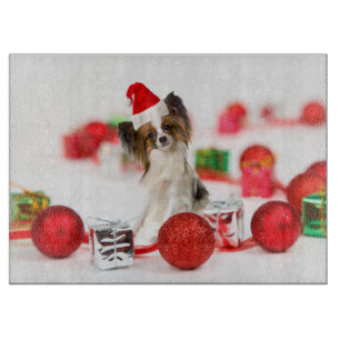 Niedlich Papillon Dog Weihnachtsmannmütze Schneidebrett