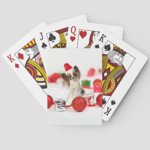 Niedlich Papillon Dog Weihnachtsmannmütze Spielkarten