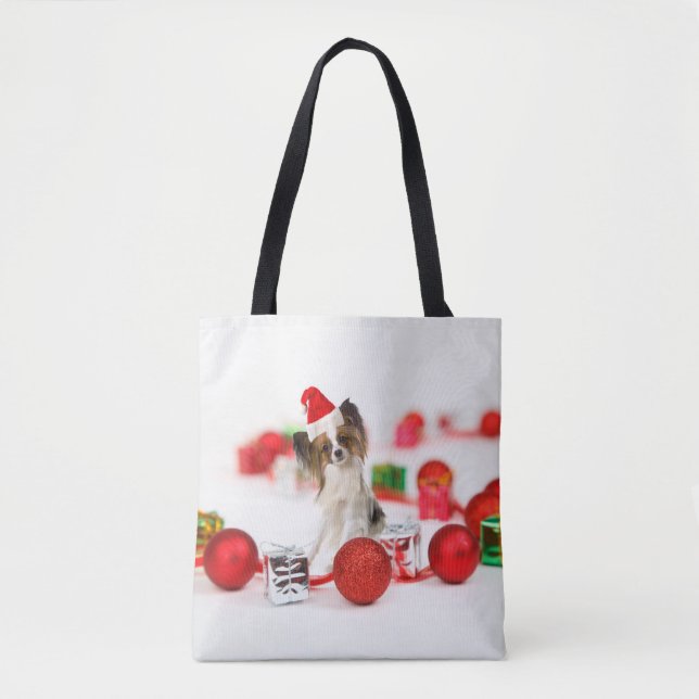 Niedlich Papillon Dog Weihnachtsmannmütze Tasche (Vorderseite)