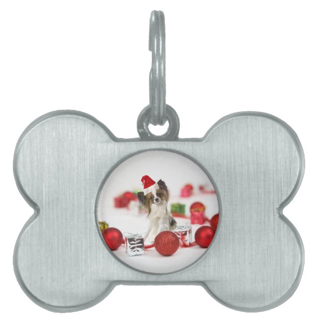 Niedlich Papillon Dog Weihnachtsmannmütze Tiermarke (Vorderseite)