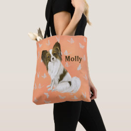 Niedlich Papillon Dog Weiße Schmetterlinge Persona Tasche
