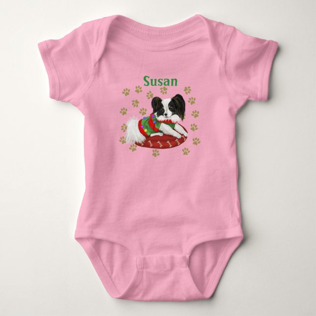 Niedlich Papillon Puppy Baby Bodysuit Baby Strampler (Vorderseite)