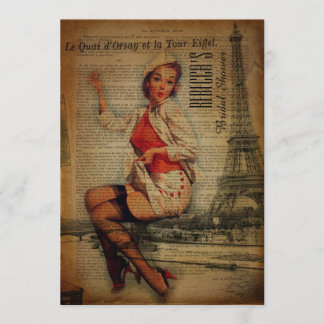 niedlich paris Button up Girl Retro Brautparty Einladung