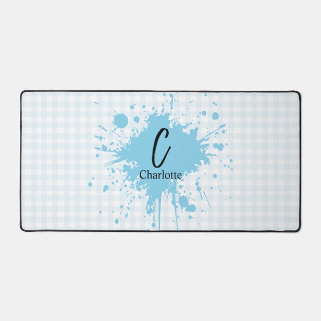 Niedlich Pastel Blue Gingham Pattern Desk Mat Schreibtischunterlage (Vorderseite)