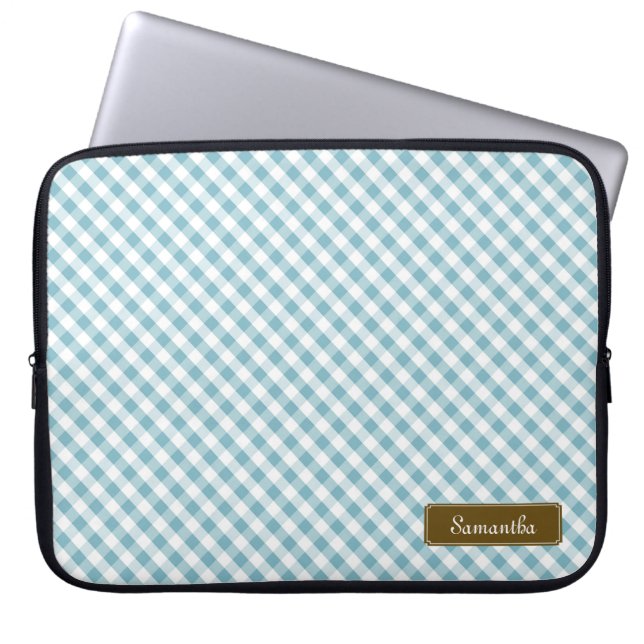 Niedlich Pastel Blue Gingham Pattern Laptopschutzhülle (Vorderseite)
