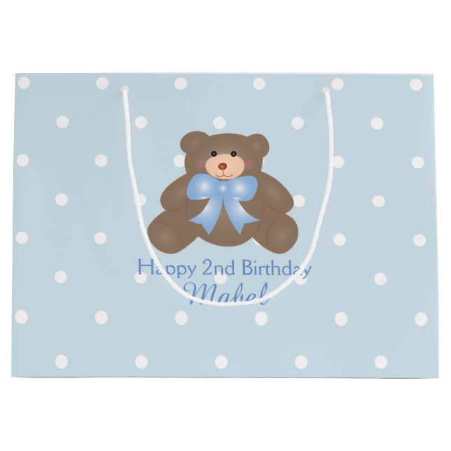 Niedlich Pastel Blue Ribbon Teddy Bären Boy Geburt Große Geschenktüte (Vorderseite)
