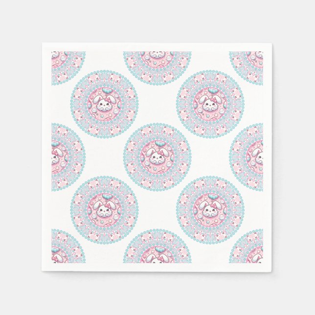 Niedlich Pastel Candy Kawaii Bunny Polka Dot Manda Serviette (Vorderseite)