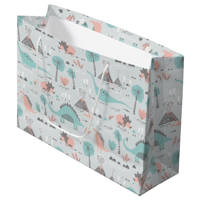 Niedlich Pastel Dinosaur Muster Große Geschenktüte (Vorderseite Schrägansicht)
