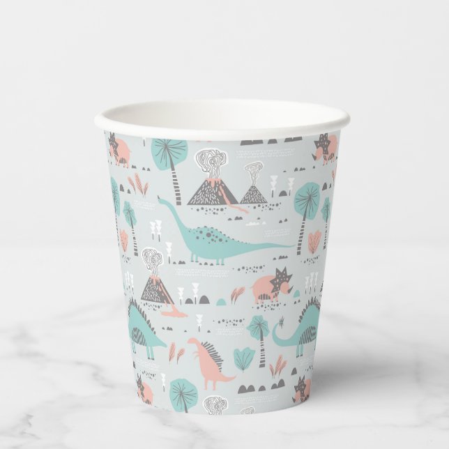 Niedlich Pastel Dinosaur Muster Pappbecher (Vorderseite)