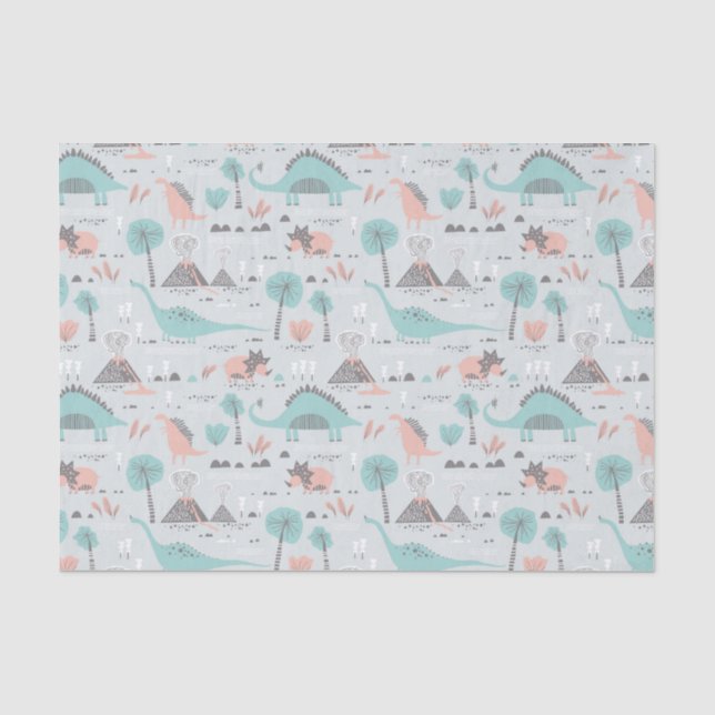 Niedlich Pastel Dinosaur Muster Seidenpapier (Vorderseite)