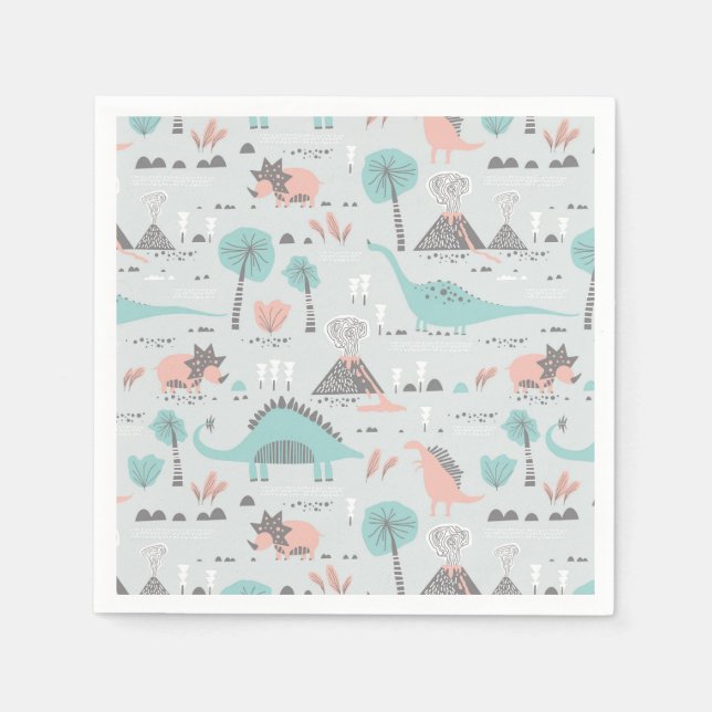 Niedlich Pastel Dinosaur Muster Serviette (Vorderseite)