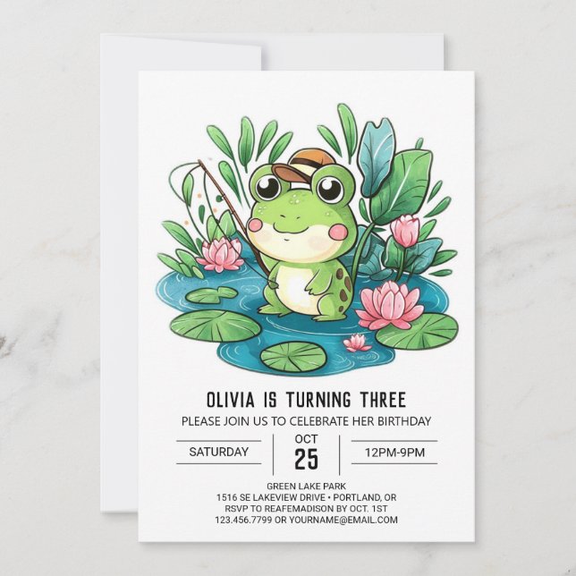 Niedlich Pastel Frog Digital Geburtstag Einladung (Vorderseite)