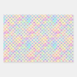 Niedlich, pastel, Holografisches Herz, Stern und P Geschenkpapier Set
