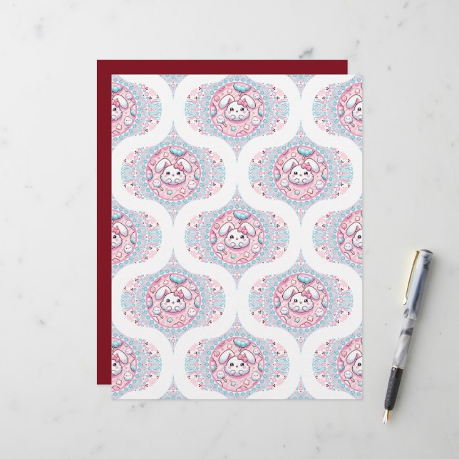 Niedlich Pastel Kawaii Bunny Dot Mandala Retro Oge (Vorderseite/Rückseite Beispiel)