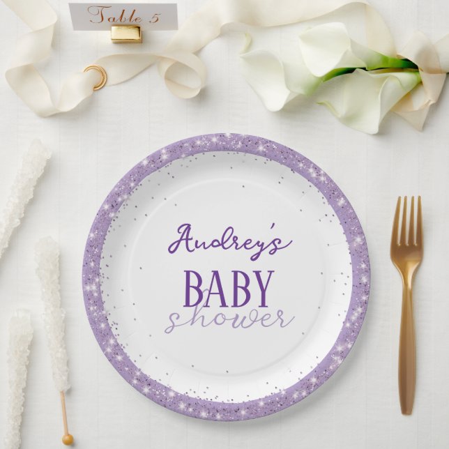 Niedlich Pastel Lila Baby Dusche Pappteller (Hochzeit)