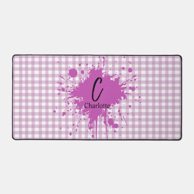 Niedlich Pastel Lila Gingham Pattern Desk Mat Schreibtischunterlage (Vorderseite)
