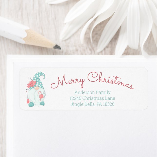 Niedlich Pastel Merry Christmas Gnome Rücksendeadr (Insitu)