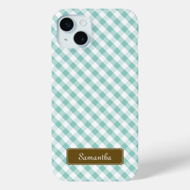 Niedlich Pastel Mint Gingham Pattern Case-Mate iPhone Hülle (Rückseite)