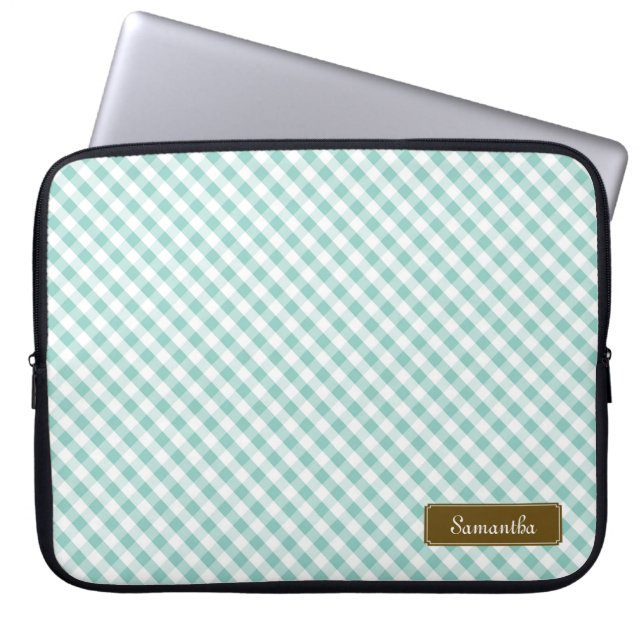 Niedlich Pastel Mint Gingham Pattern Laptopschutzhülle (Vorderseite)