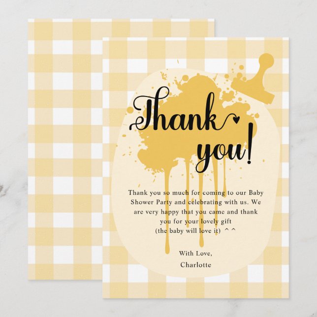 Niedlich Pastel Orange Gingham Baby Shower Dankeskarte (Vorne/Hinten)