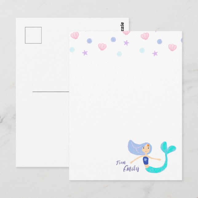 Niedlich Pastel Periwinkle Mermaid Princess Postkarte (Vorne/Hinten)