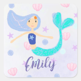Niedlich Pastel Periwinkle Mermaid Princess Seashe Quadratischer Aufkleber