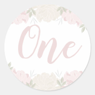 Niedlich Pastel Pink Floral Baby's 1. Geburtstag Runder Aufkleber