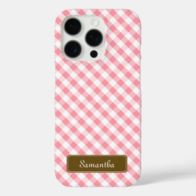 Niedlich Pastel Pink Gingham Pattern iPhone 16 Pro Hülle (Rückseite)