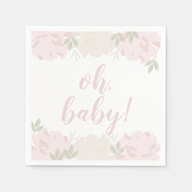 Niedlich Pastel Pink Peonies Baby Dusche Serviette (Vorderseite)