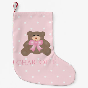 Niedlich Pastel Pink Ribbon Sweet Teddy Bear Baby  Kleiner Weihnachtsstrumpf