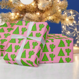 Niedlich Pastel Pink Xmas Tree Cactus Funny Christ Geschenkpapier