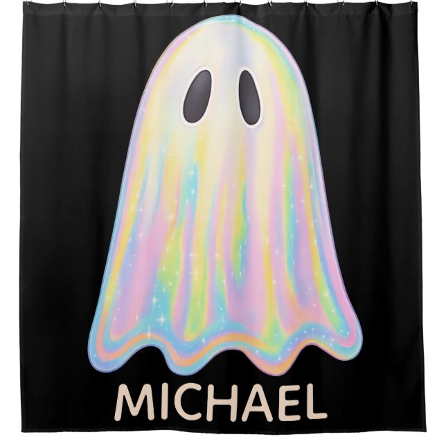 Niedlich Pastel Rainbow Ghost | Ästhetische Spooki Duschvorhang (Vorderseite)
