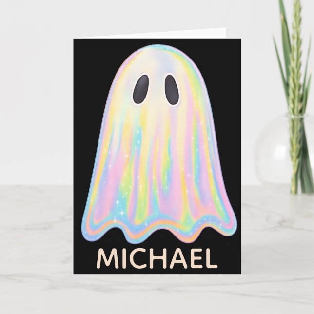 Niedlich Pastel Rainbow Ghost | Ästhetische Spooki Karte (Vorderseite)