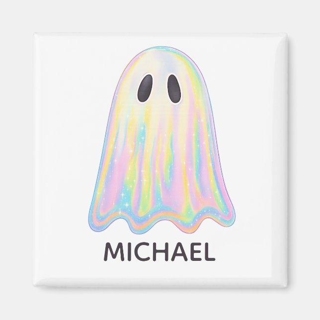 Niedlich Pastel Rainbow Ghost | Ästhetische Spooki Magnet (Vorne)